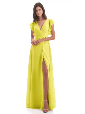 Lemon Colour Bridesmaid Dresses Hope Charming V Neck Long Chiffon Bridesmaid Dresses