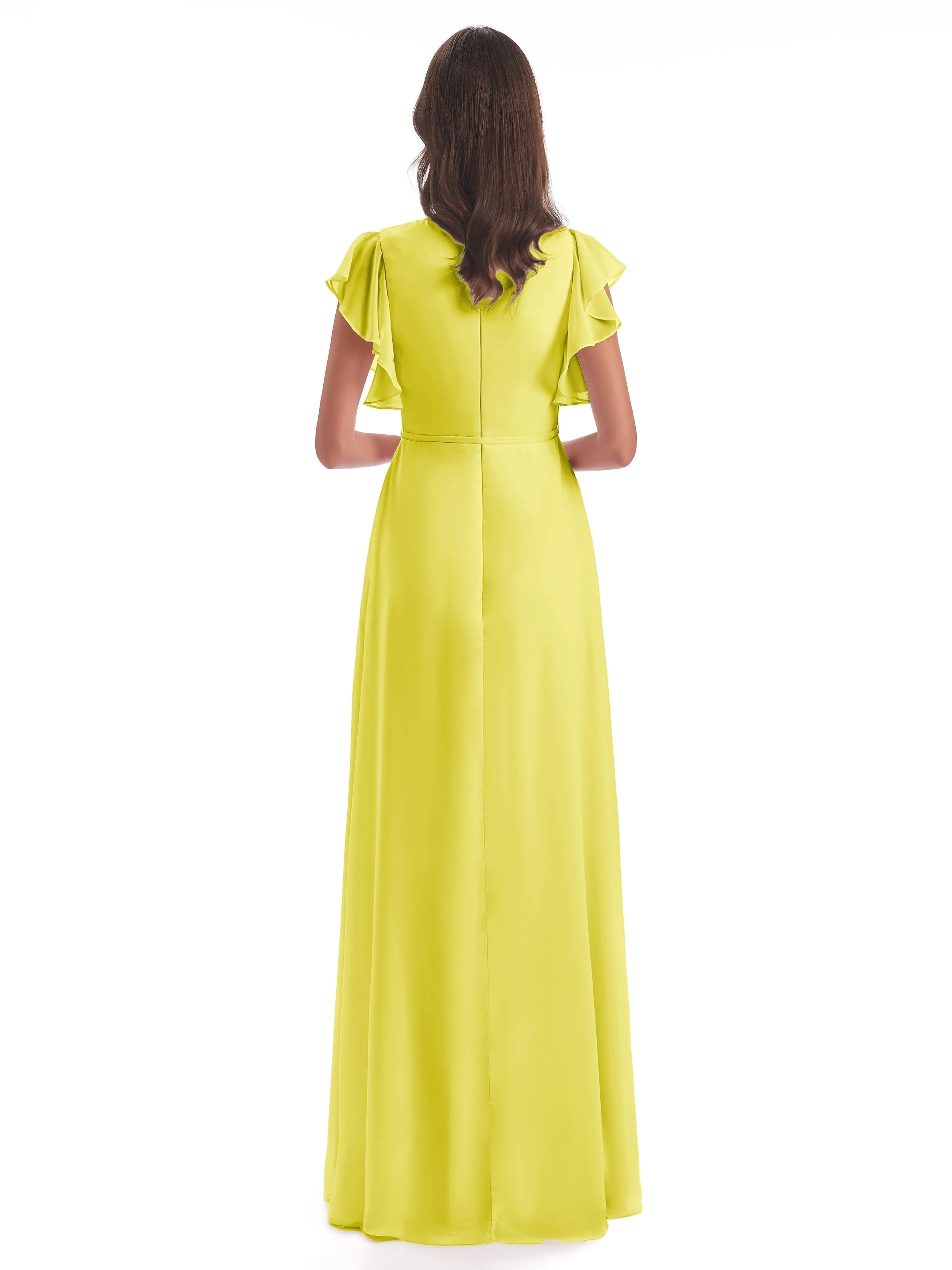 Lemon Colour Bridesmaid Dresses Hope Charming V Neck Long Chiffon Bridesmaid Dresses