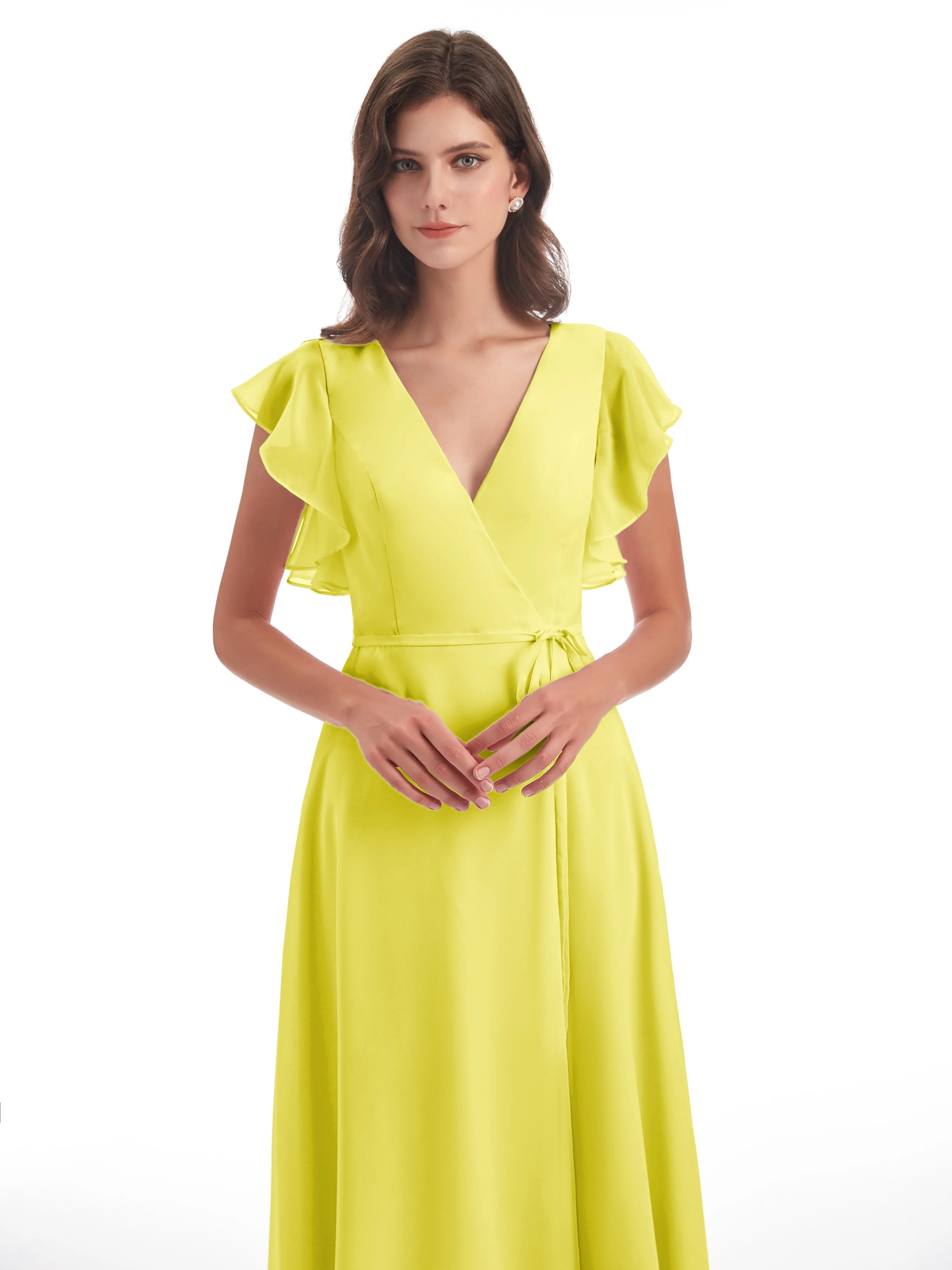 Lemon Colour Bridesmaid Dresses Hope Charming V Neck Long Chiffon Bridesmaid Dresses