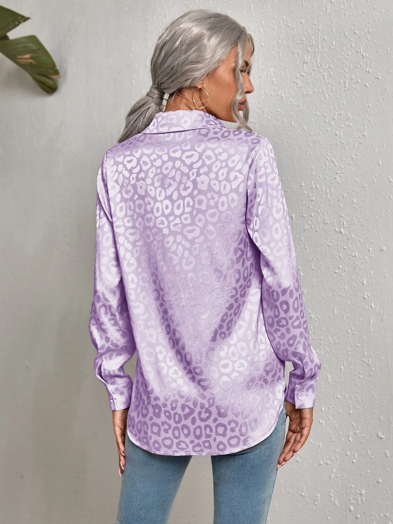 Leopard Jacquard Satin Blouse