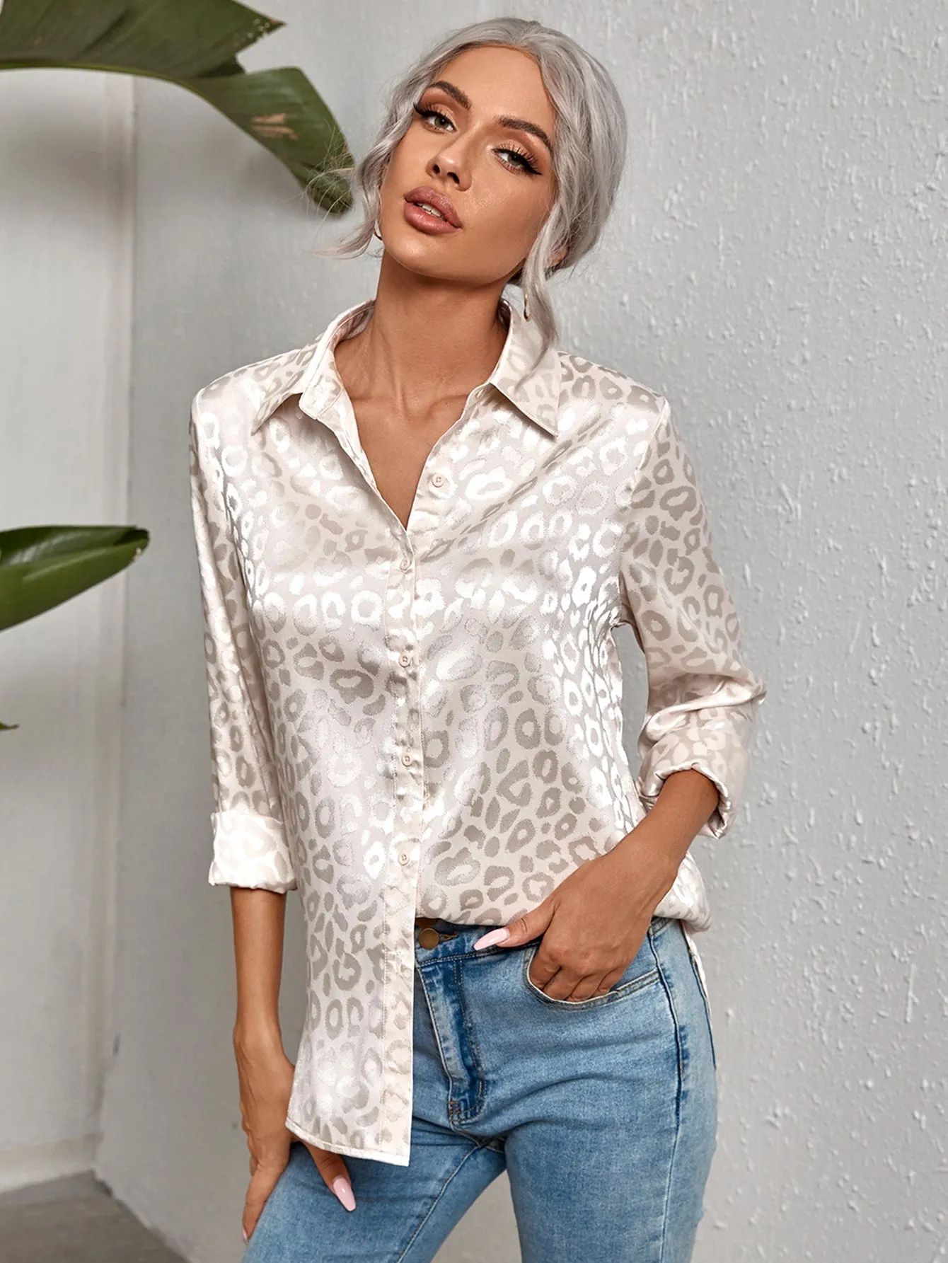 Leopard Jacquard Satin Blouse