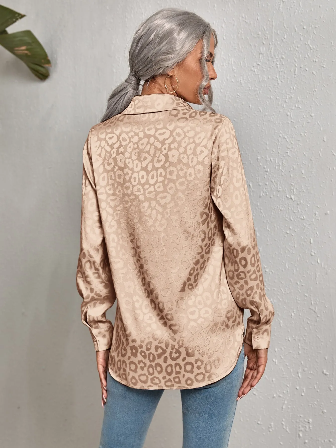 Leopard Jacquard Satin Blouse