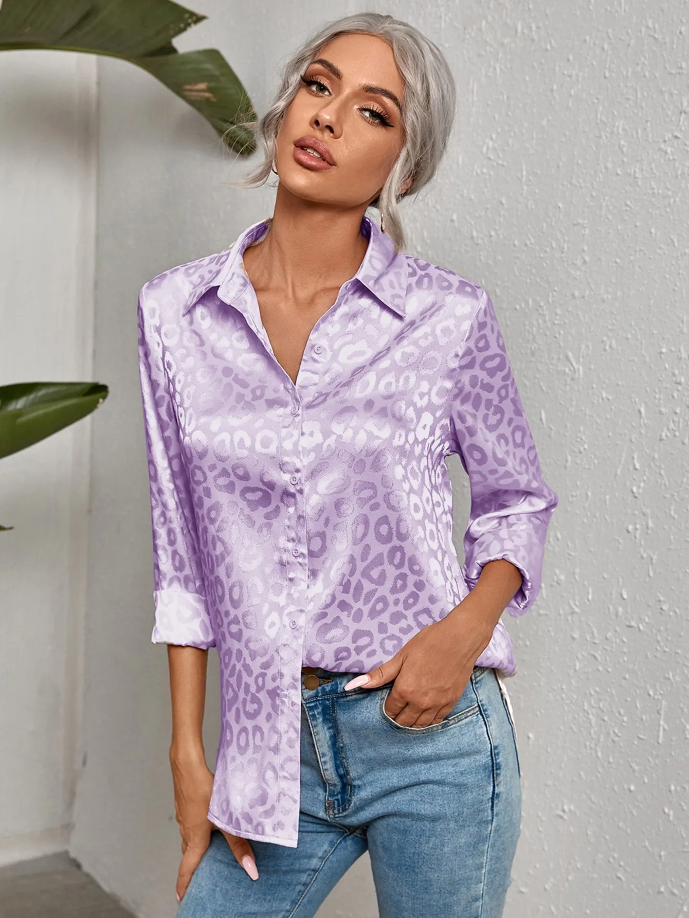 Leopard Jacquard Satin Blouse