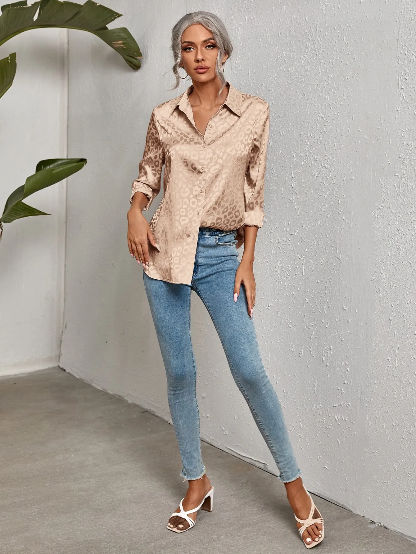 Leopard Jacquard Satin Blouse