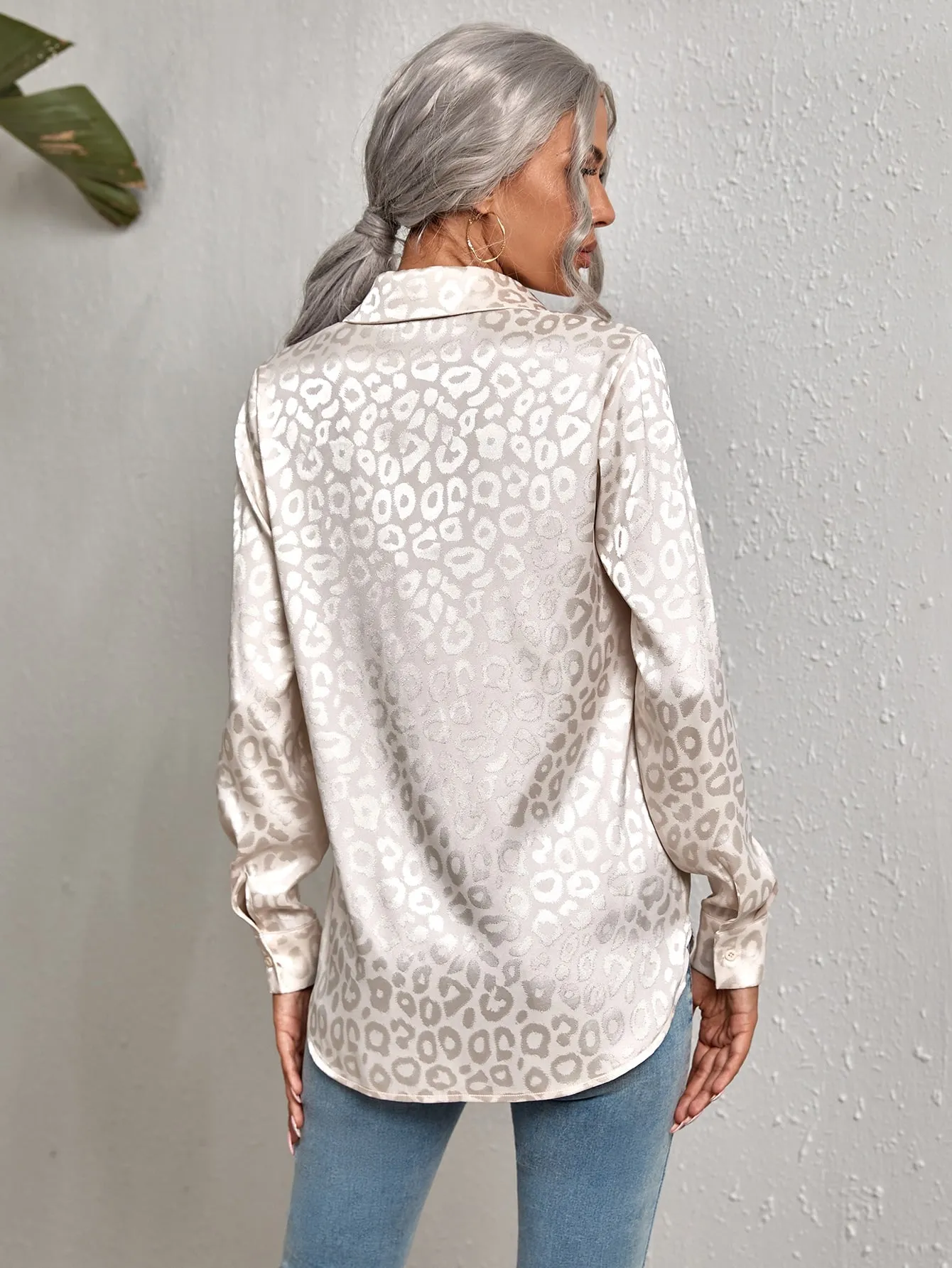 Leopard Jacquard Satin Blouse