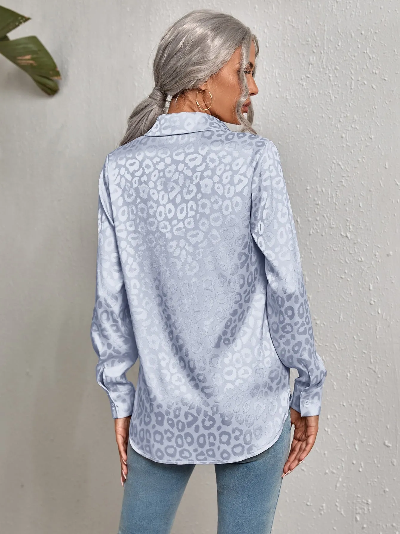 Leopard Jacquard Satin Blouse