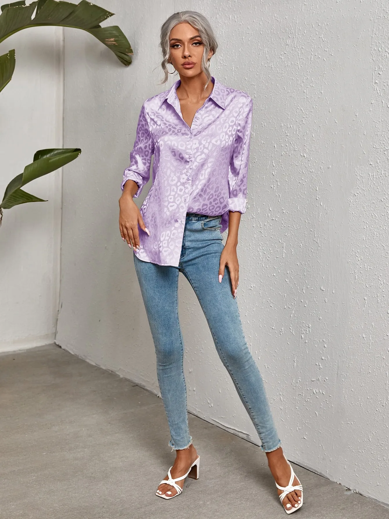 Leopard Jacquard Satin Blouse
