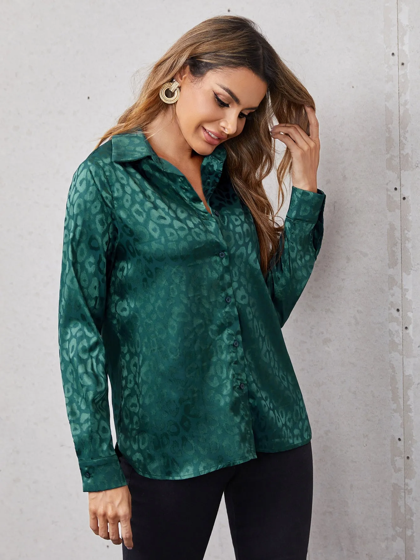 Leopard Jacquard Satin Blouse