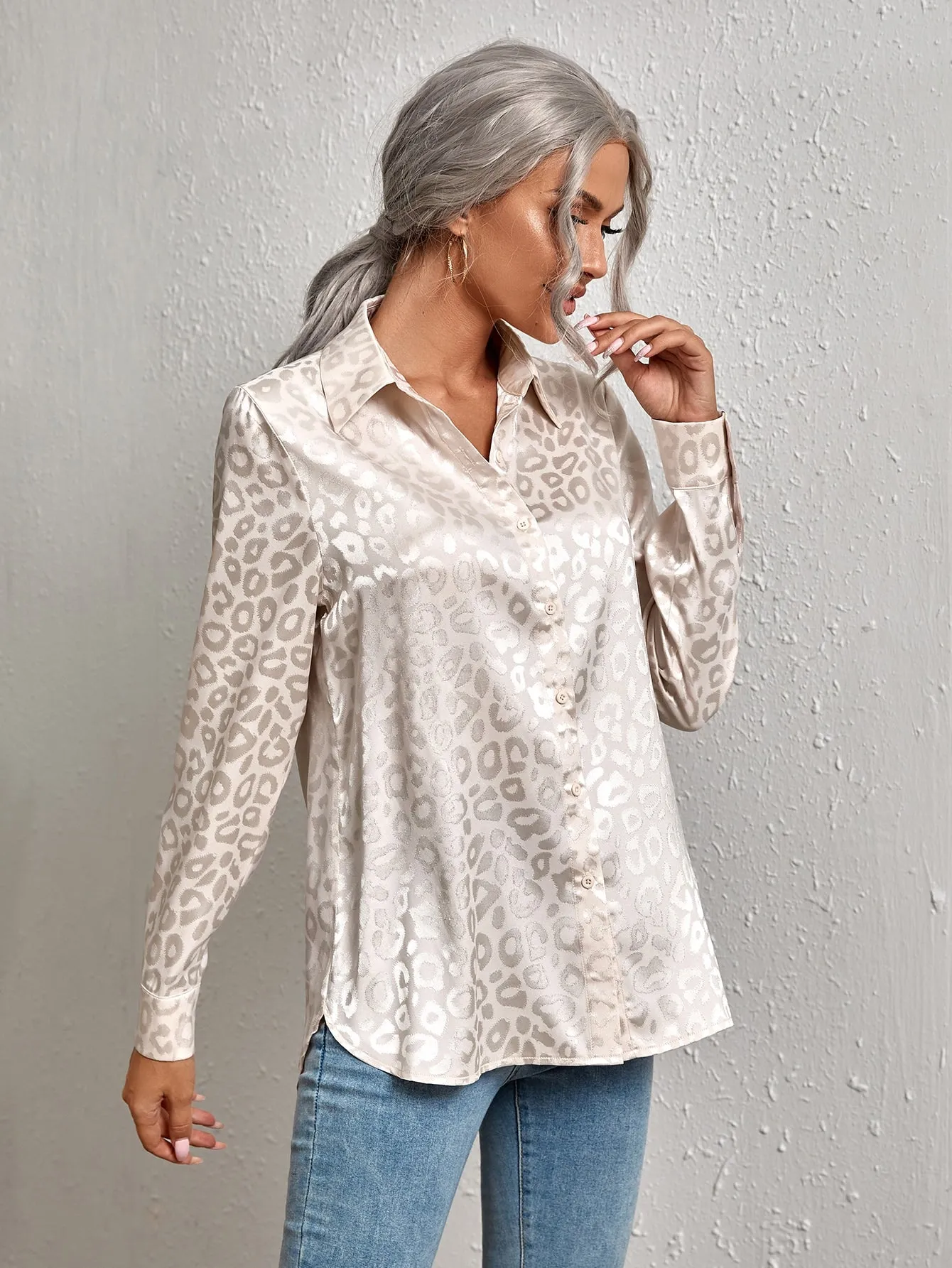 Leopard Jacquard Satin Blouse