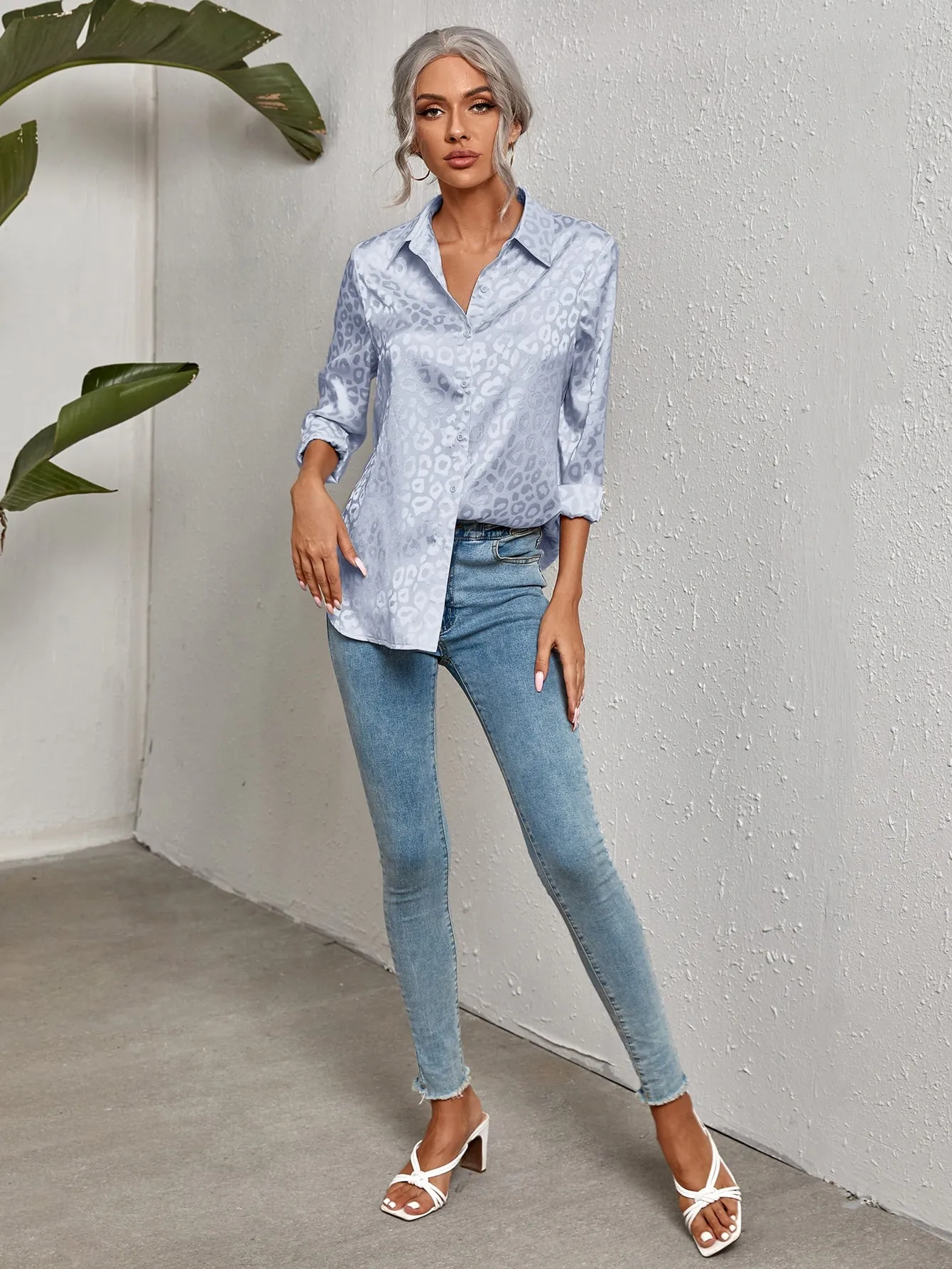 Leopard Jacquard Satin Blouse