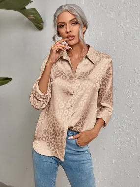 Leopard Jacquard Satin Blouse