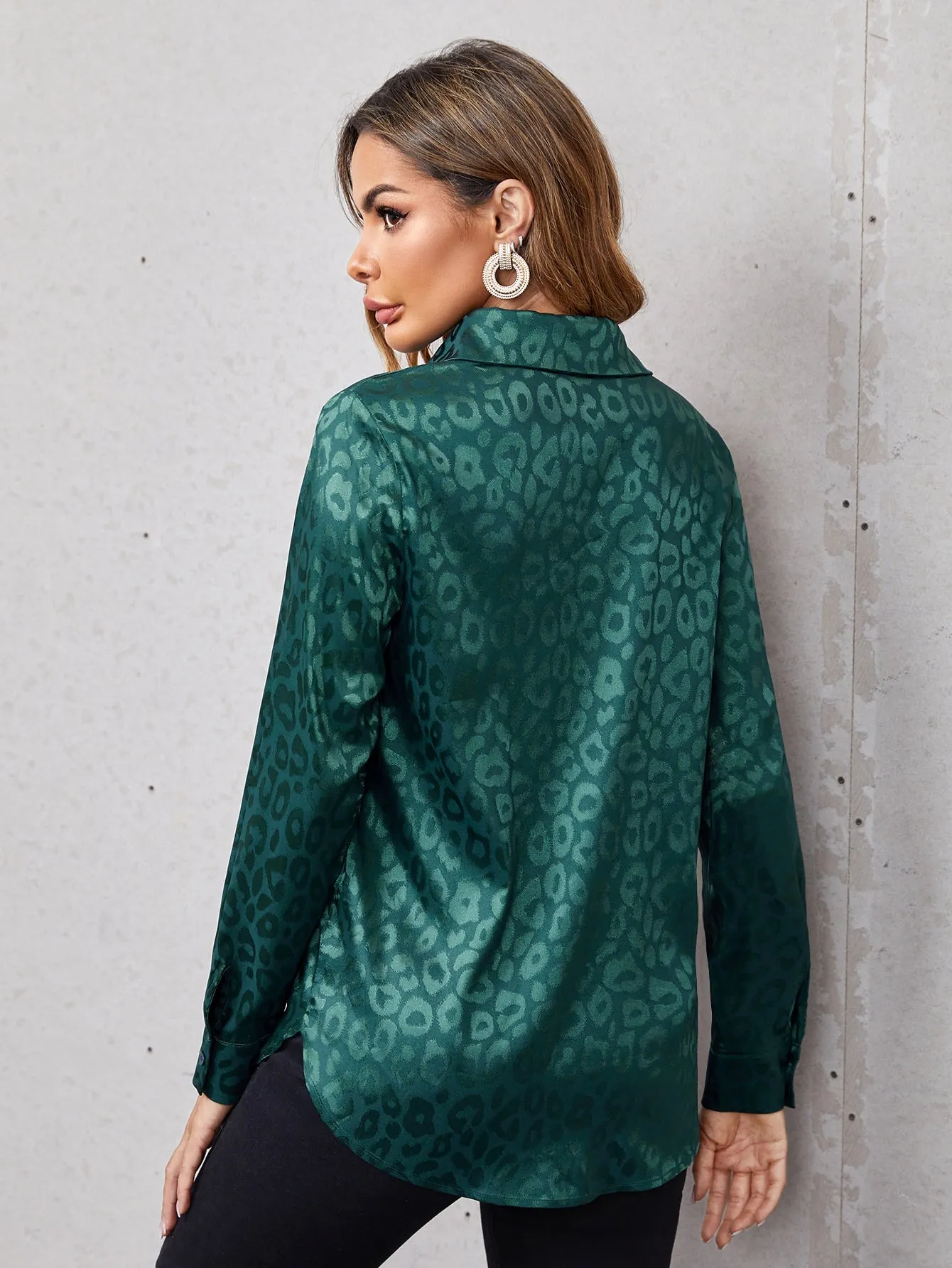 Leopard Jacquard Satin Blouse