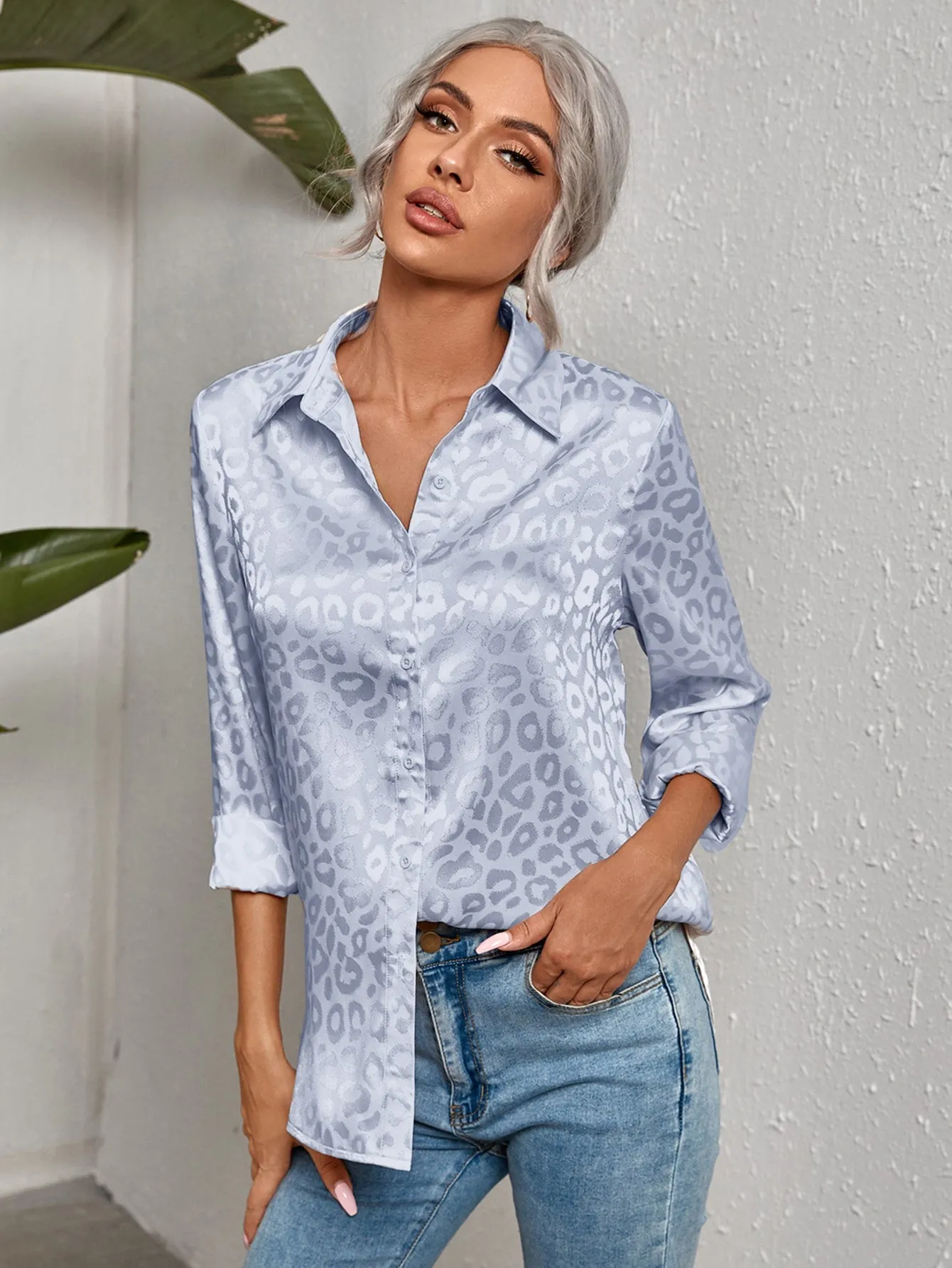 Leopard Jacquard Satin Blouse