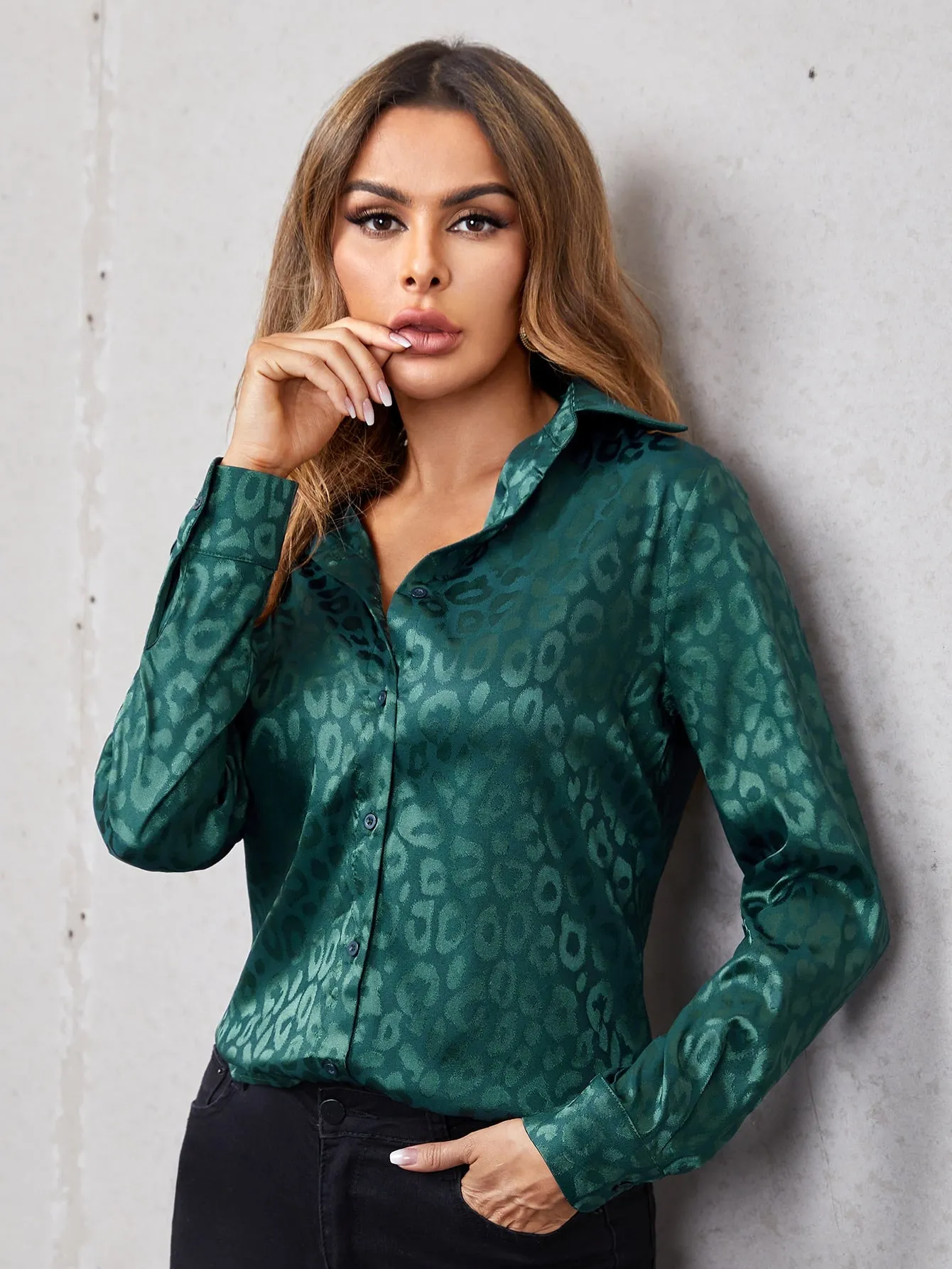 Leopard Jacquard Satin Blouse
