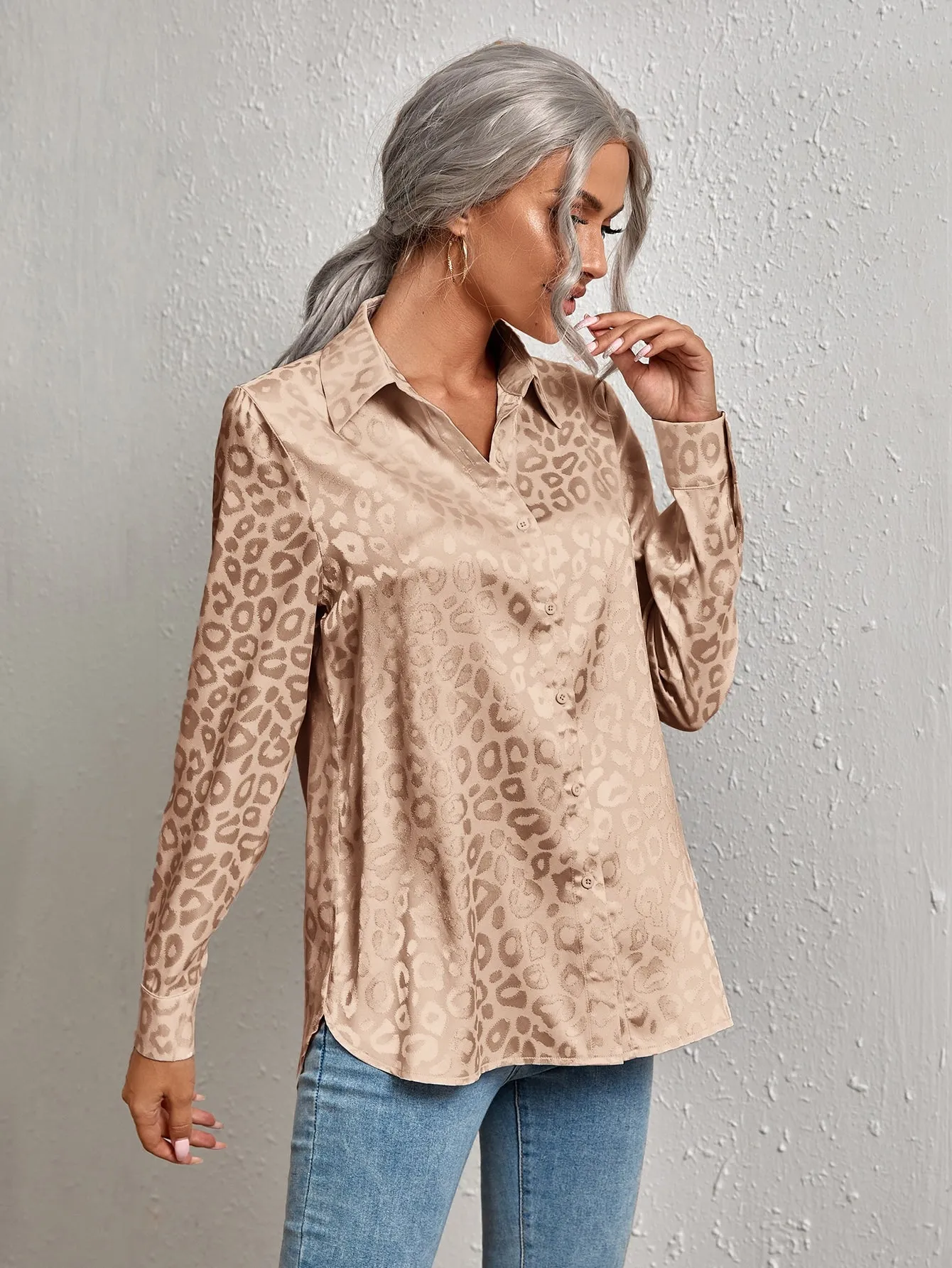 Leopard Jacquard Satin Blouse