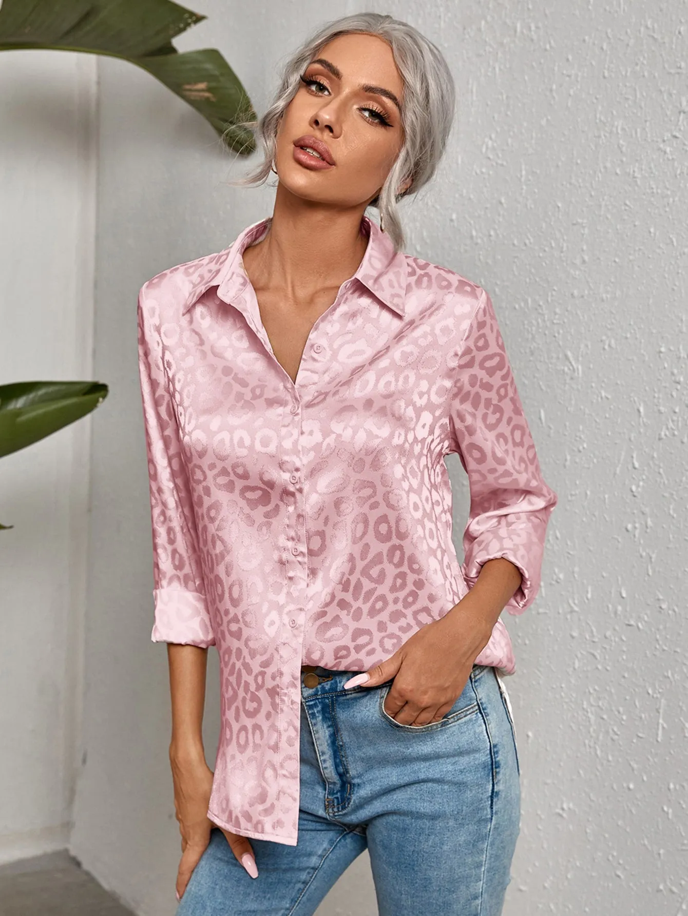 Leopard Jacquard Satin Blouse