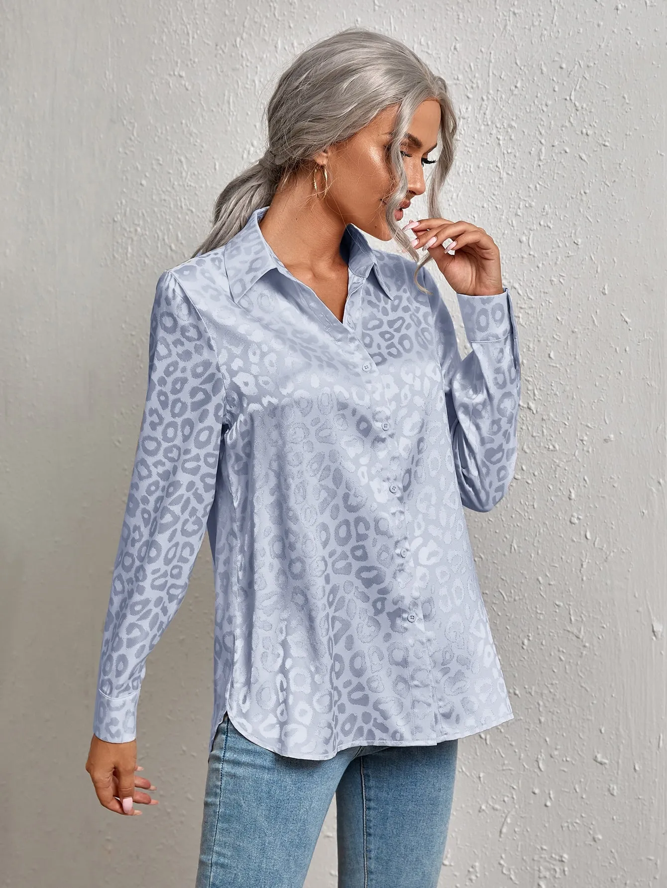 Leopard Jacquard Satin Blouse