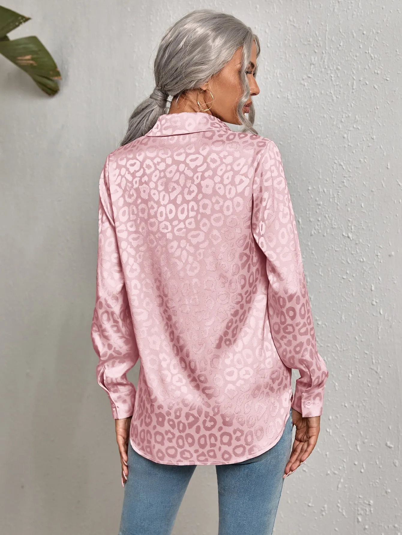 Leopard Jacquard Satin Blouse