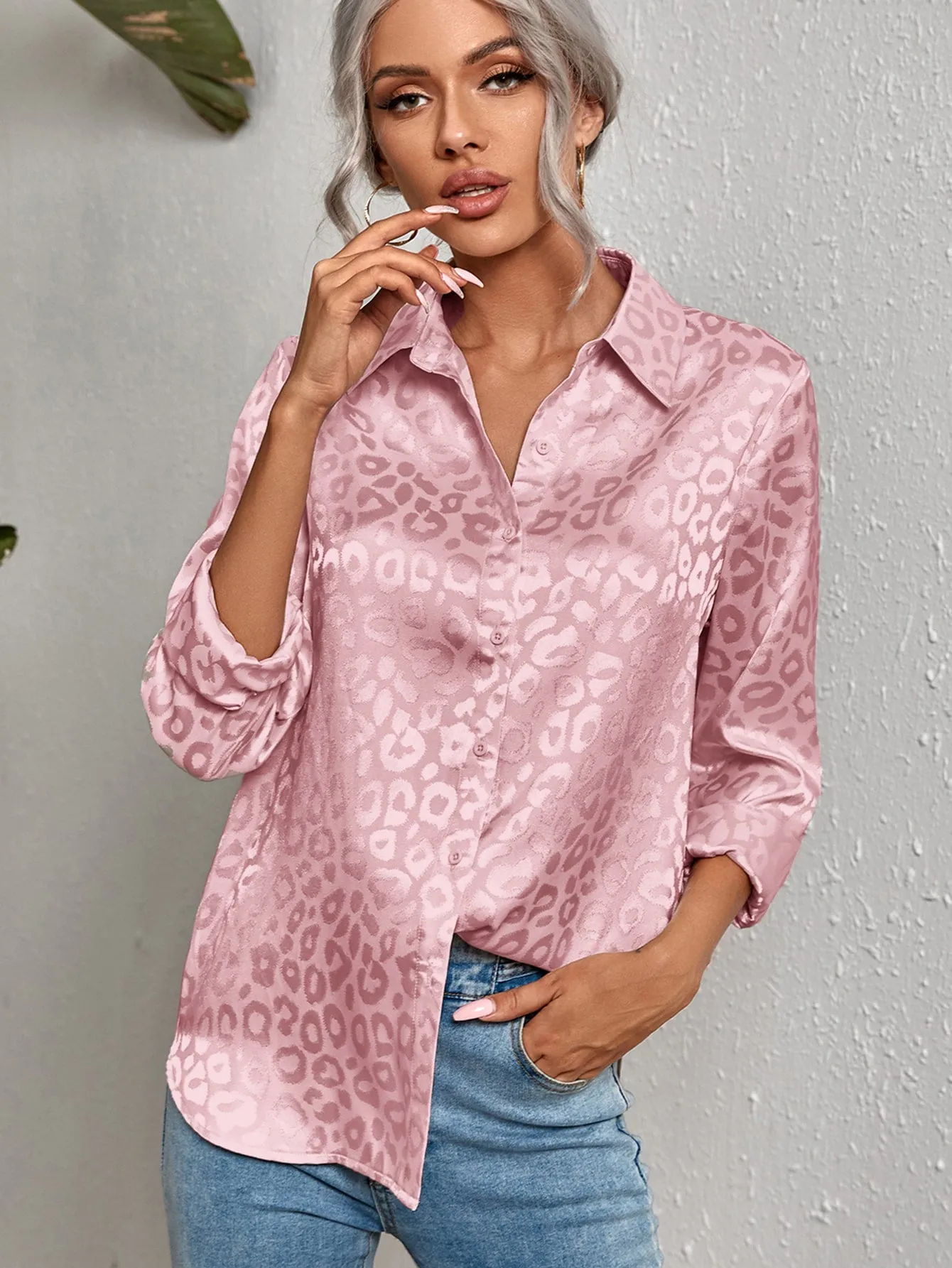 Leopard Jacquard Satin Blouse
