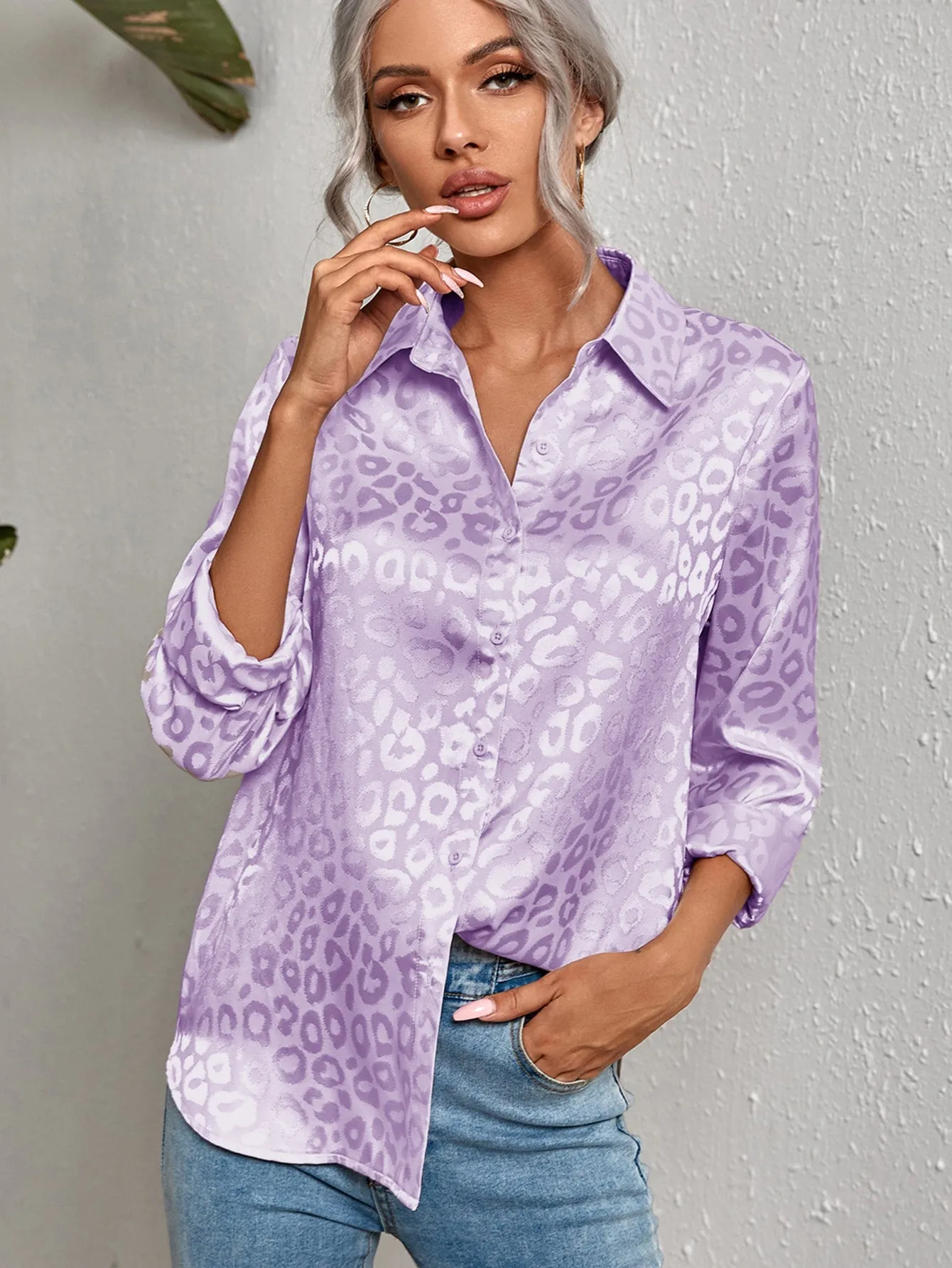 Leopard Jacquard Satin Blouse