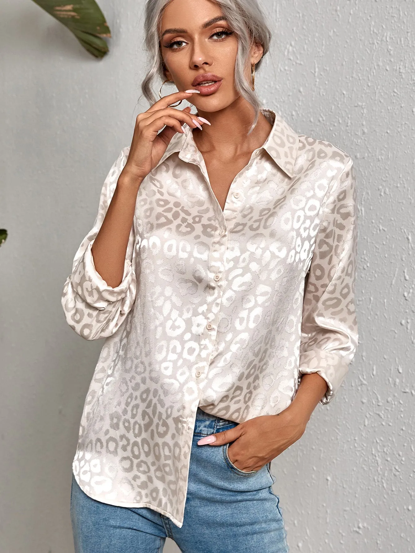 Leopard Jacquard Satin Blouse