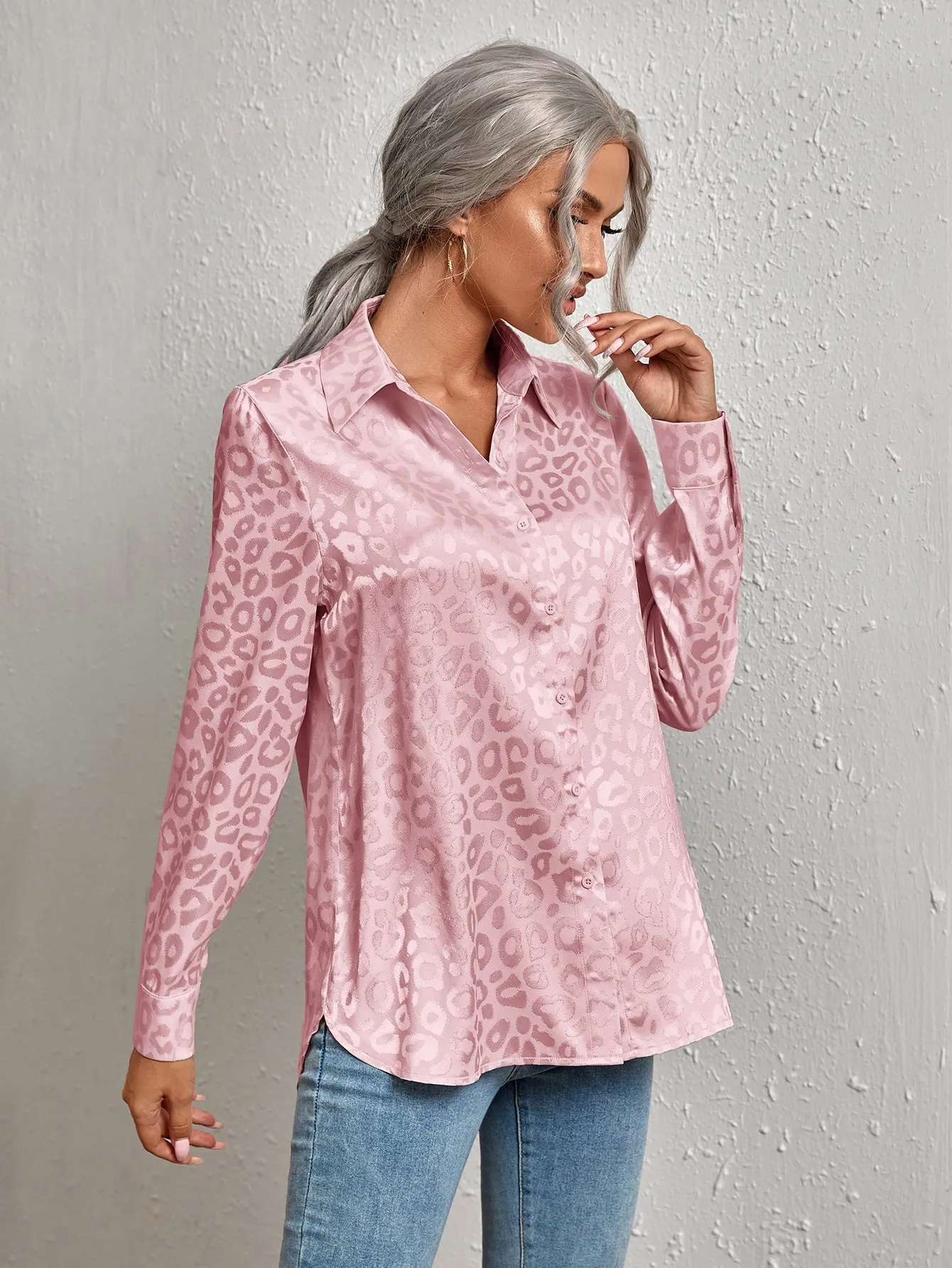 Leopard Jacquard Satin Blouse