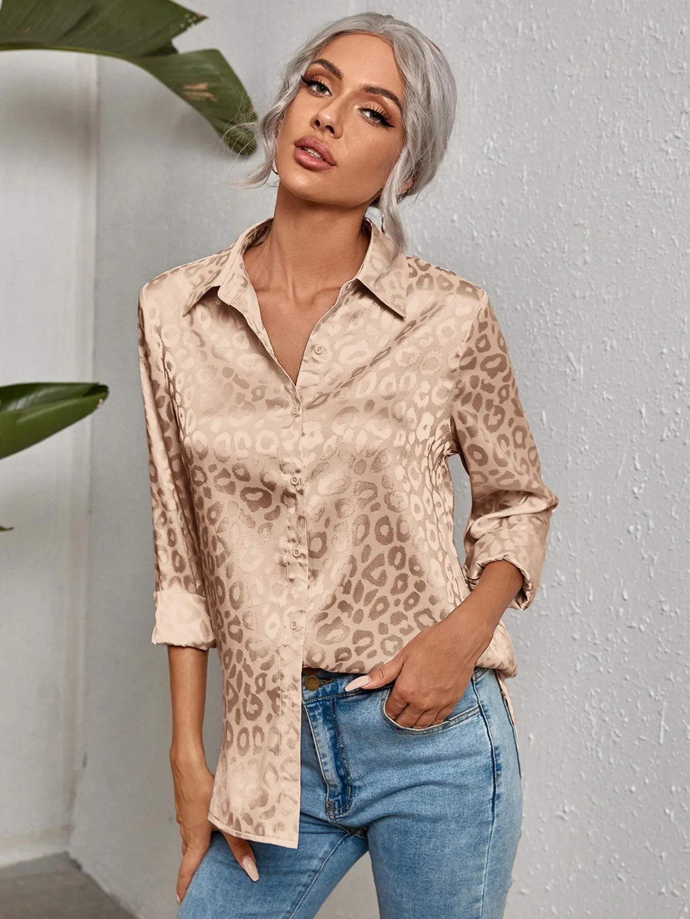 Leopard Jacquard Satin Blouse