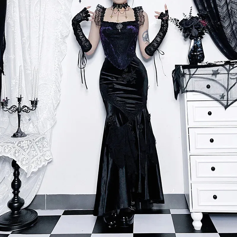 Mall Goth Velvet Fishtail Skirt for Vintage-Inspired Fashion