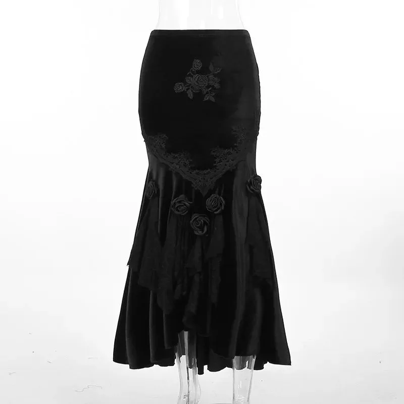 Mall Goth Velvet Fishtail Skirt for Vintage-Inspired Fashion