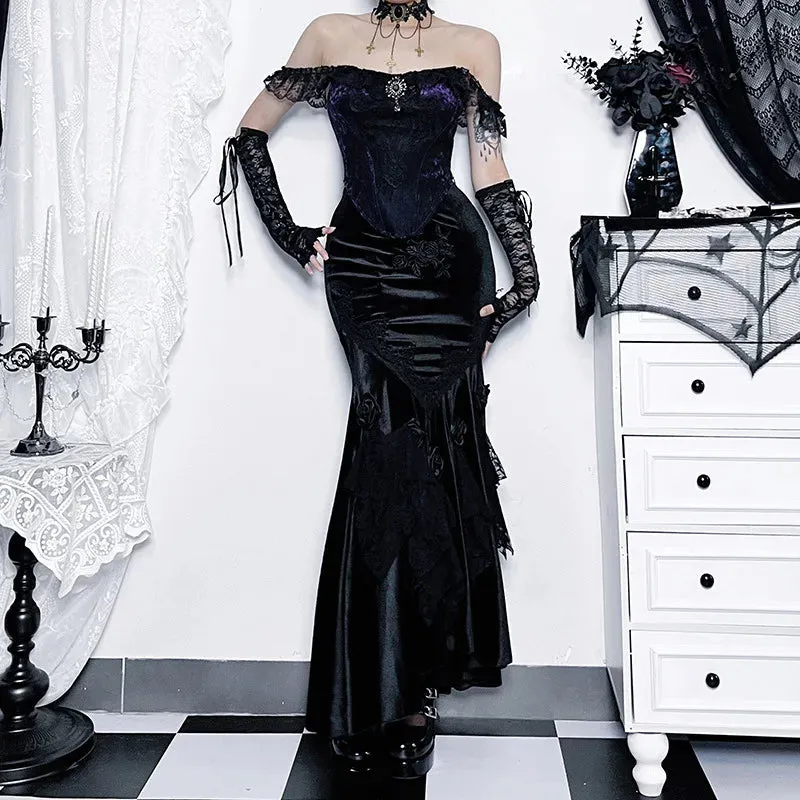 Mall Goth Velvet Fishtail Skirt for Vintage-Inspired Fashion
