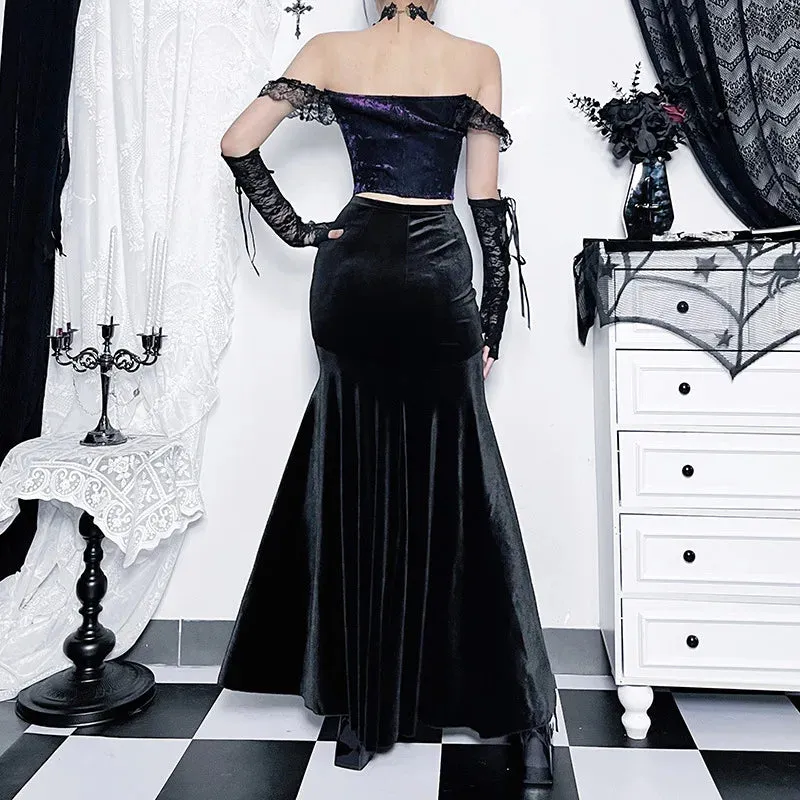 Mall Goth Velvet Fishtail Skirt for Vintage-Inspired Fashion