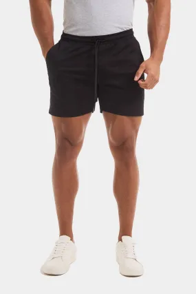 Muscle Fit Drawstring Chino Short - Shorter Length in Black