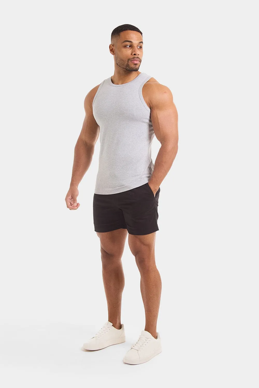 Muscle Fit Drawstring Chino Short - Shorter Length in Black