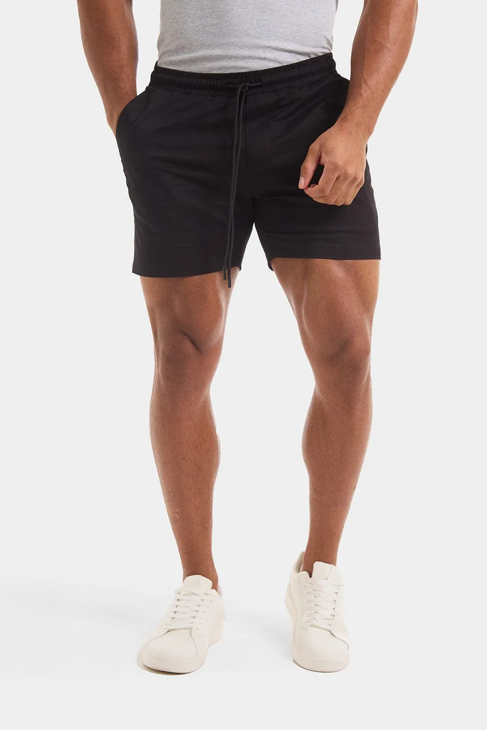 Muscle Fit Drawstring Chino Short - Shorter Length in Black