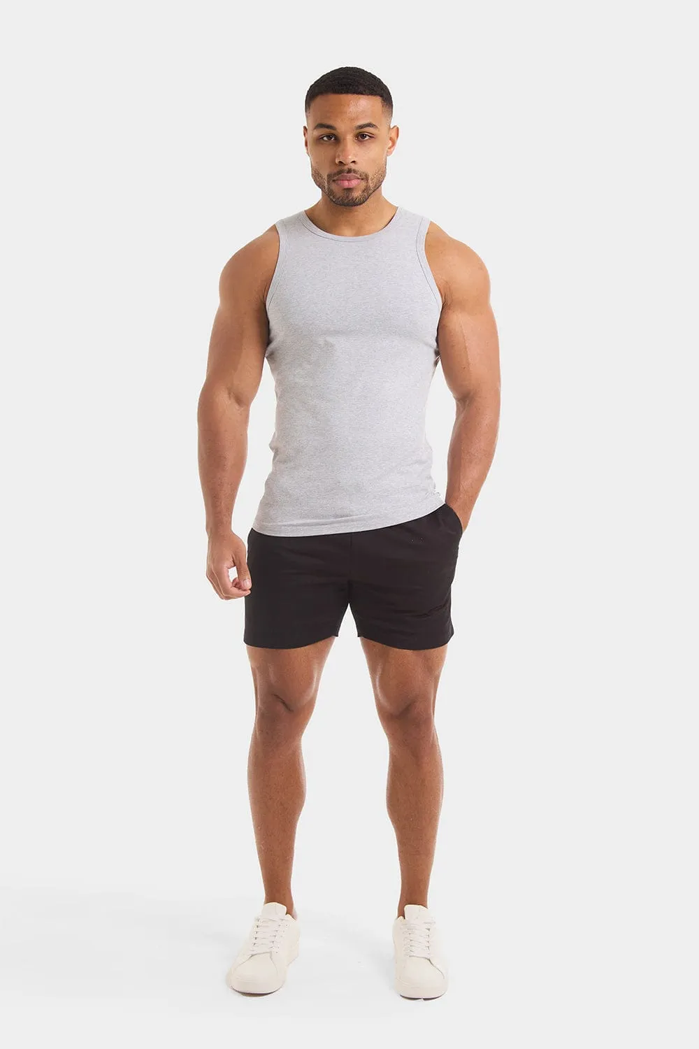Muscle Fit Drawstring Chino Short - Shorter Length in Black