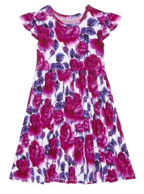 Posh Peanut Violet S/S Ruffled Capsleeve Twirl Dress