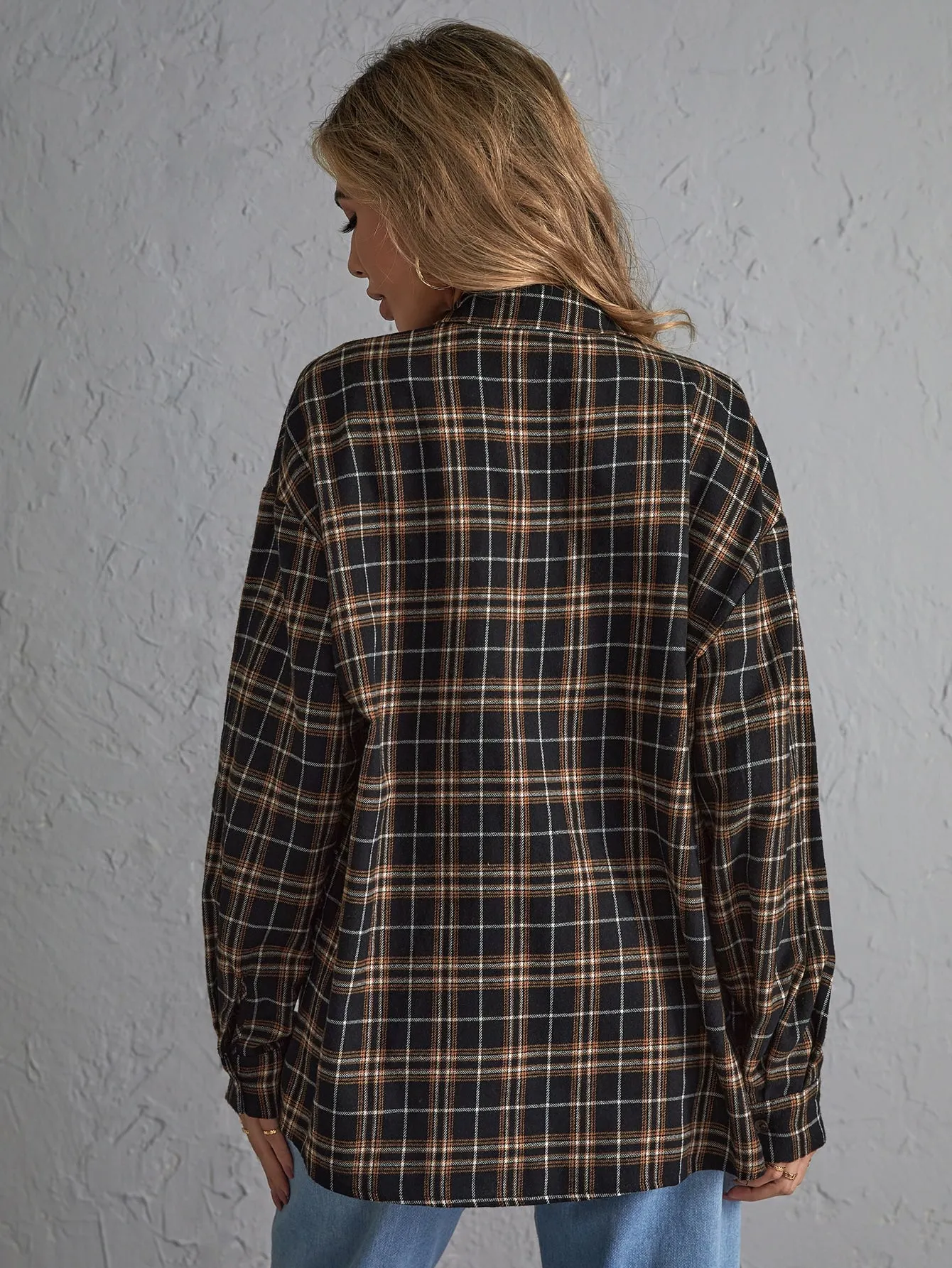 Preppy Plaid Button Front Long Sleeve Collar Regular Blouse