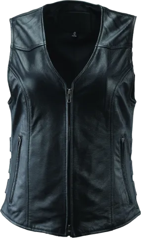 River Road Plains Leather Vest Black Womens - Large