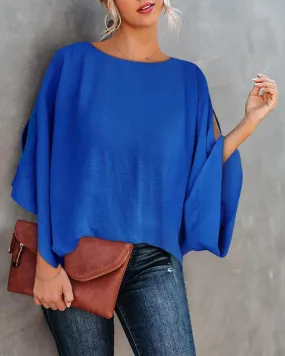 Round Neck Split Sleeve Top
