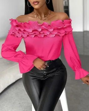 Ruffle Hem Bell Sleeve Top