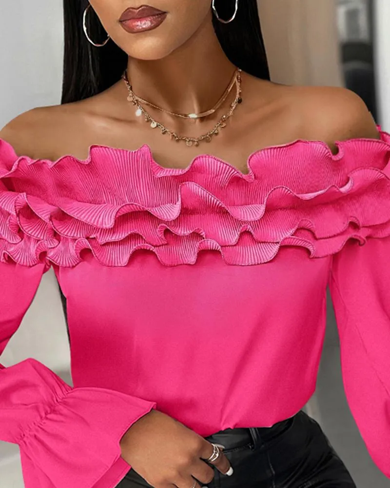 Ruffle Hem Bell Sleeve Top
