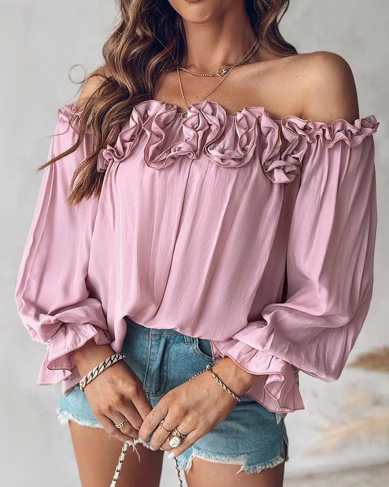 Ruffle Hem Lantern Sleeve Top