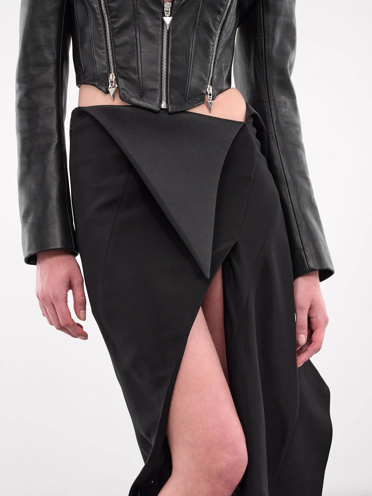 Satin Cummerbund Wool Skirt (24W1JU0549182-BLACK)