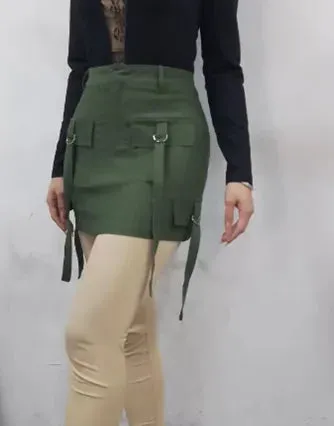 Slim Summer Army Green Cargo Pocket A-Line Mini Skirt