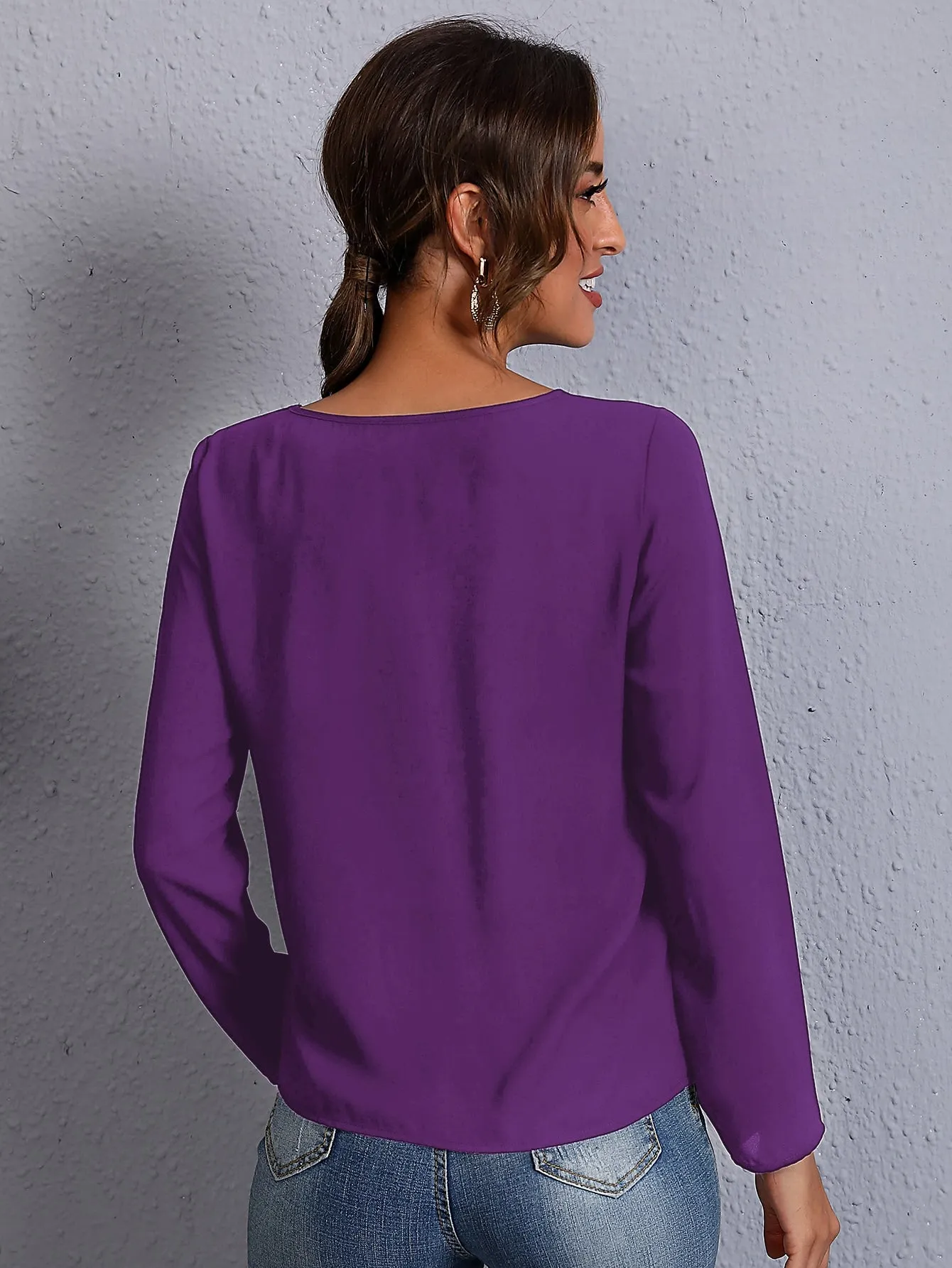 Solid Keyhole Neck Blouse