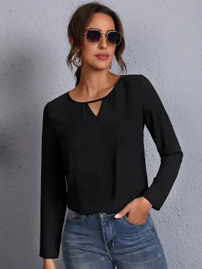 Solid Keyhole Neck Blouse