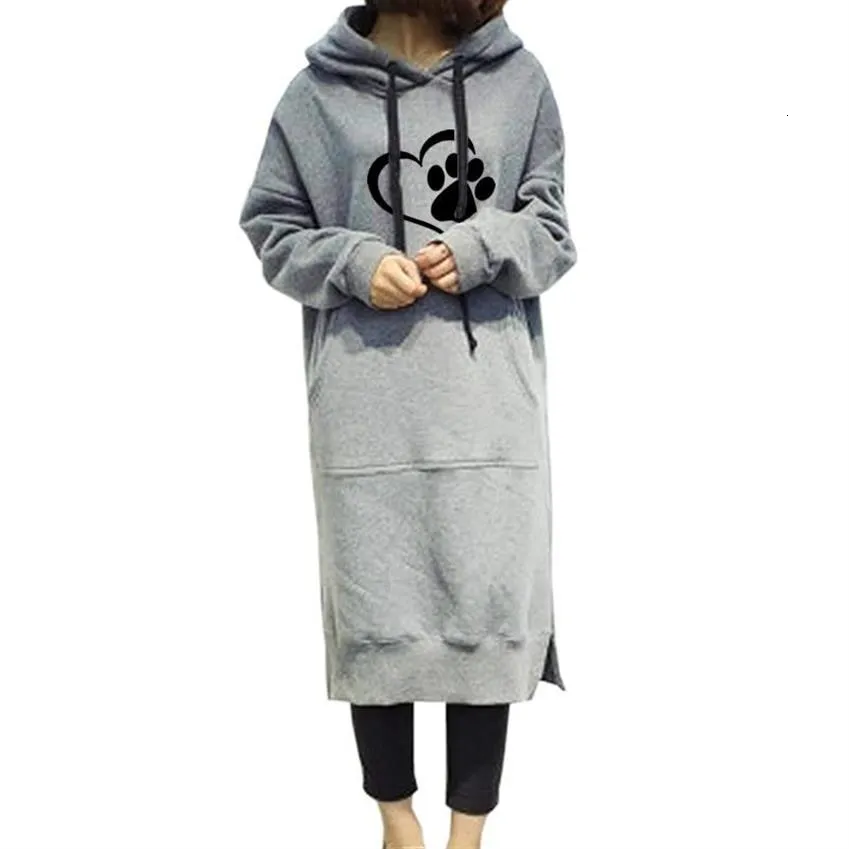 Travis Long One-Piece Hoodies Women Dog Paw Print Sweatshirt Dress