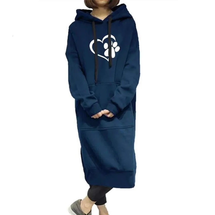 Travis Long One-Piece Hoodies Women Dog Paw Print Sweatshirt Dress