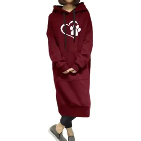 Travis Long One-Piece Hoodies Women Dog Paw Print Sweatshirt Dress