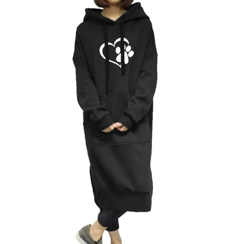 Travis Long One-Piece Hoodies Women Dog Paw Print Sweatshirt Dress